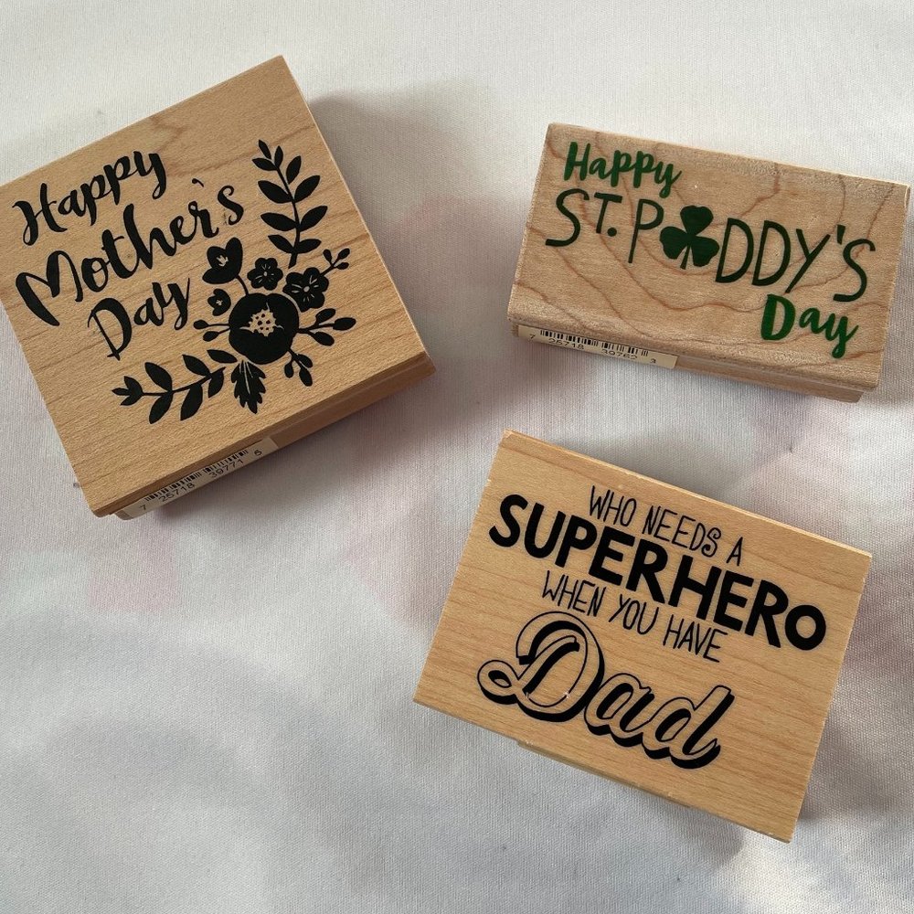 INKADINKADO -  lot of 3 new rubber stamps celebrate Mom, Dad & St Patrick's Day